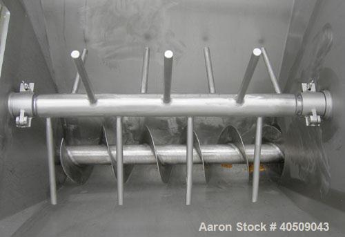 Used Screw Conveyor/Feeder, 304 stainless steel. 10'' diameter x 111'' long x approximate 4'' pitch. Driven by a 5 hp, 3/60/230/460 volt, 1730 rpm gearmotor, ratio 38.4 to 1. Top mounted feed hopper ...