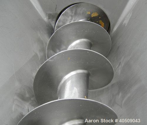 Used Screw Conveyor/Feeder, 304 stainless steel. 10'' diameter x 111'' long x approximate 4'' pitch. Driven by a 5 hp, 3/60/230/460 volt, 1730 rpm gearmotor, ratio 38.4 to 1. Top mounted feed hopper ...