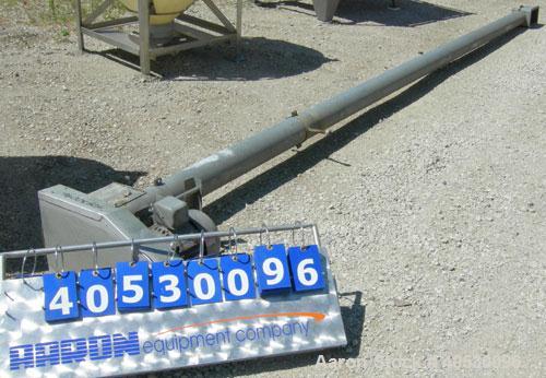 Used Screw Conveyor, Carbon Steel. Approximately 5" diameter x 252" long x 2 1/2" centers screw, enclosed tube 6" diameter. Driven by a 3 hp, 3/60/208-230/460 volt, 1735 rpm motor.