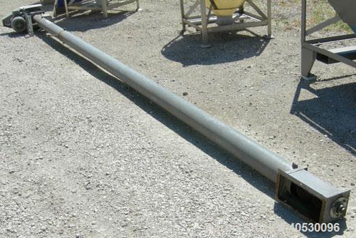 Used Screw Conveyor, Carbon Steel. Approximately 5" diameter x 252" long x 2 1/2" centers screw, enclosed tube 6" diameter. Driven by a 3 hp, 3/60/208-230/460 volt, 1735 rpm motor.