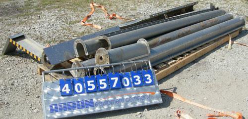 Used Screw conveyor parts, 304 stainless steel. Consisting of: Screw conveyor sections 4" diameter x 2" pitch, (2) 102" long, (2) 85" long, (1) 98" long, (3) 96" long, (1) 90" long. Screw conveyor tr...