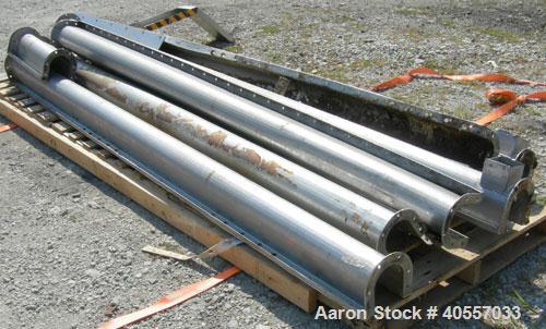 Used Screw conveyor parts, 304 stainless steel. Consisting of: Screw conveyor sections 4" diameter x 2" pitch, (2) 102" long, (2) 85" long, (1) 98" long, (3) 96" long, (1) 90" long. Screw conveyor tr...