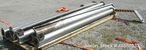 Used Screw conveyor parts, 304 stainless steel. Consisting of: Screw conveyor sections 4" diameter x 2" pitch, (2) 102" long, (2) 85" long, (1) 98" long, (3) 96" long, (1) 90" long. Screw conveyor tr...