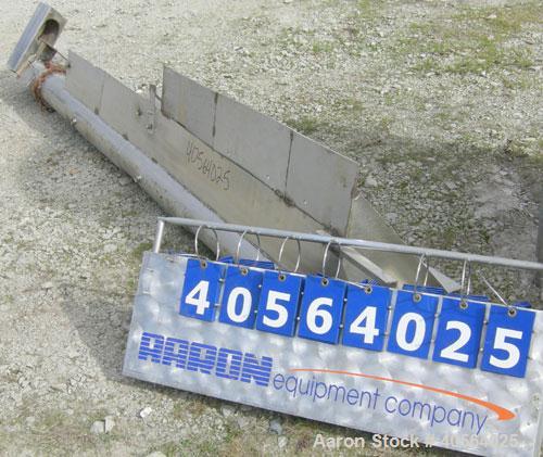 Used Screw Conveyor, 304 stainless steel. 5 1/4" diameter x 120" long  x 2 1/2" pitch screw. 3 section jacket on bottom of trough, 18", 20", 23" long. Top feed, end bottom outlet. Requires motor.