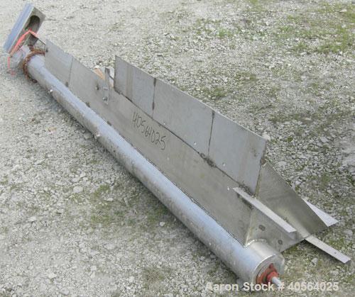 Used Screw Conveyor, 304 stainless steel. 5 1/4" diameter x 120" long  x 2 1/2" pitch screw. 3 section jacket on bottom of trough, 18", 20", 23" long. Top feed, end bottom outlet. Requires motor.