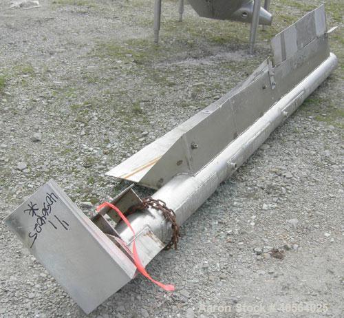 Used Screw Conveyor, 304 stainless steel. 5 1/4" diameter x 120" long  x 2 1/2" pitch screw. 3 section jacket on bottom of trough, 18", 20", 23" long. Top feed, end bottom outlet. Requires motor.