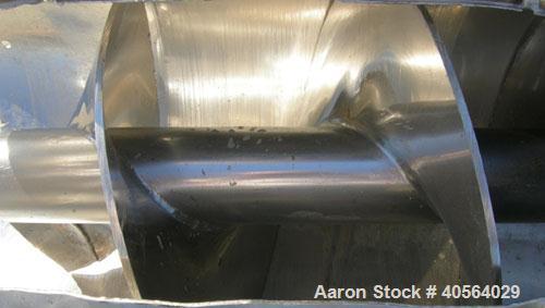 Used Incline Screw Conveyor, 304 stainless steel. 12" diameter x 95" long x 4" pitch screw. Trough 15 3/16" wide x 73 7/8" long x 13" deep. End feed and discharge, approximate 23 1/2" discharge heigh...