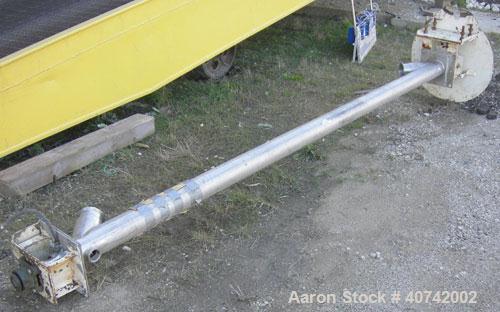 Used Screw Conveyor, 321 Stainless Steel. Approximately 4" diameter  x 128" long screw. Enclosed tube approximately 4 1/2" diameter x 128" long.  4" tri - clamp inlet/outlet.  No motor.