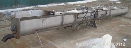 Used Horizontal Screw Conveyor, 304 stainless steel. 14" diameter x 462" long x 4" pitch. (2) bolt together trough and screw sections. Trough measures 16" wide x 17" deep x 465" long with hinged top ...