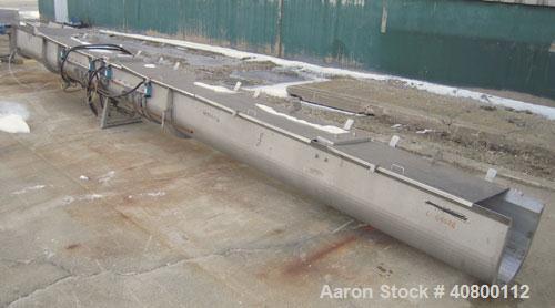 Used Horizontal Screw Conveyor, 304 stainless steel. 14" diameter x 462" long x 4" pitch. (2) bolt together trough and screw sections. Trough measures 16" wide x 17" deep x 465" long with hinged top ...