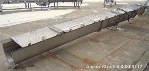 Used Horizontal Screw Conveyor, 304 stainless steel. 14" diameter x 462" long x 4" pitch. (2) bolt together trough and screw sections. Trough measures 16" wide x 17" deep x 465" long with hinged top ...