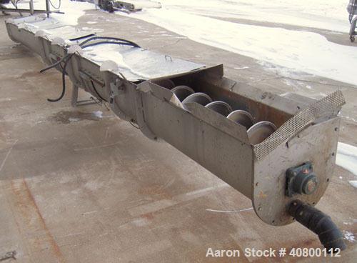 Used Horizontal Screw Conveyor, 304 stainless steel. 14" diameter x 462" long x 4" pitch. (2) bolt together trough and screw sections. Trough measures 16" wide x 17" deep x 465" long with hinged top ...