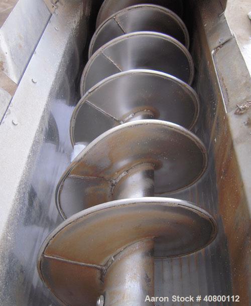 Used Horizontal Screw Conveyor, 304 stainless steel. 14" diameter x 462" long x 4" pitch. (2) bolt together trough and screw sections. Trough measures 16" wide x 17" deep x 465" long with hinged top ...