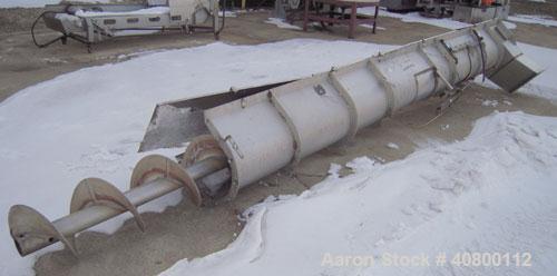 Used Horizontal Screw Conveyor, 304 stainless steel. 14" diameter x 462" long x 4" pitch. (2) bolt together trough and screw sections. Trough measures 16" wide x 17" deep x 465" long with hinged top ...