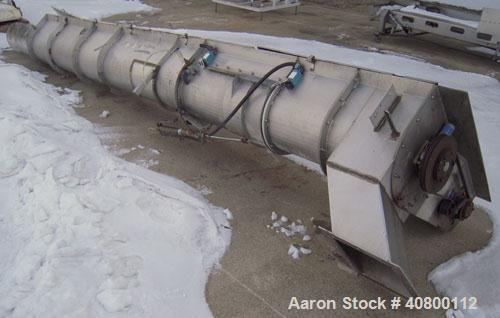 Used Horizontal Screw Conveyor, 304 stainless steel. 14" diameter x 462" long x 4" pitch. (2) bolt together trough and screw sections. Trough measures 16" wide x 17" deep x 465" long with hinged top ...