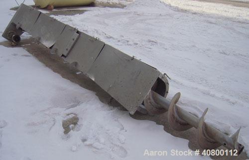 Used Horizontal Screw Conveyor, 304 stainless steel. 14" diameter x 462" long x 4" pitch. (2) bolt together trough and screw sections. Trough measures 16" wide x 17" deep x 465" long with hinged top ...