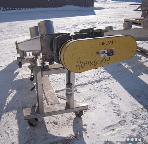 Used Inclined Screw Conveyor, 304 Stainless Steel. 6" diameter x 108" long x 3" pitch screw. (2) 7" end feeds, 7" end bottom outlet. Bolt on top cover. Driven by a 1 1/2 HP, 3/60/230/460 Volt, 1740 R...