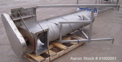 Used Inclined Screw Conveyor, 304 stainless steel. 16'' diameter x 90'' long x 3'' pitch. No top cover sections. End feed, 10 3/4'' X 16 1/4'' end bottom outlet. Driven by a 1 hp, 3/60/460 volt, 1725...