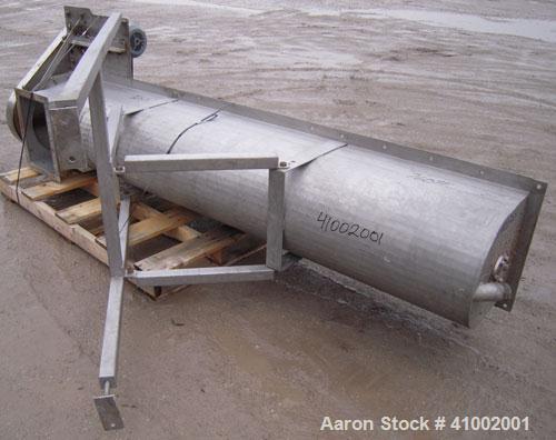 Used Inclined Screw Conveyor, 304 stainless steel. 16'' diameter x 90'' long x 3'' pitch. No top cover sections. End feed, 10 3/4'' X 16 1/4'' end bottom outlet. Driven by a 1 hp, 3/60/460 volt, 1725...