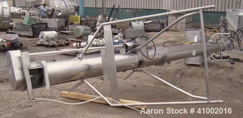 Used Inclined Screw Conveyor, 304 stainless steel. 10" diameter x 228" long. 2 section top cover. End feed with a 32" x 36" hopper, end bottom outlet. Driven by an approximate 1 hp vari-speed motor. ...