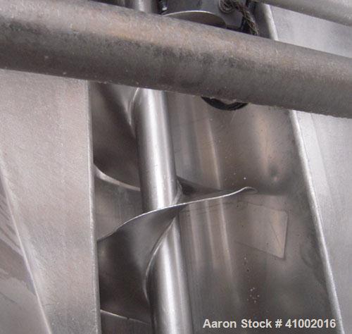 Used Inclined Screw Conveyor, 304 stainless steel. 10" diameter x 228" long. 2 section top cover. End feed with a 32" x 36" hopper, end bottom outlet. Driven by an approximate 1 hp vari-speed motor. ...