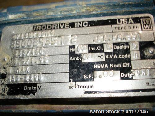 Used Inclined Screw Conveyor, Stainless Steel. Approximately 6" diameter x 72" long screw. End feed and discharge. Driven by a 1 hp, 3/60/230/460 volt, 460-2290 rpm Sew Eurodrive variable speed motor...