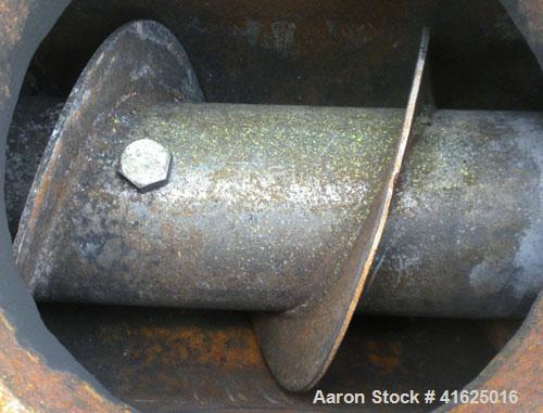 Used Screw Conveyor, Carbon Steel, Horizontal. Approximate 8" diameter x 168" long x 3" pitch screw. 8" top end feed/end bottom outlet. Trough measures approximately 8-1/2" wide x 9" deep. (3) piece ...