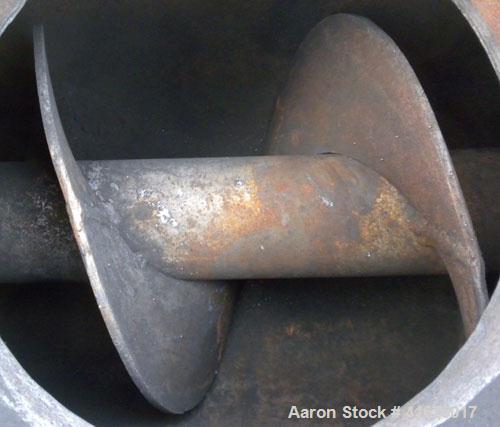 Used Screw Conveyor, Carbon Steel, Horizontal. Approximate 9" diameter x 175" long x 3" pitch screw. 8" top end feed/end bottom outlet. Trough measures approximately 10" wide x 11" deep. 4 piece bolt...