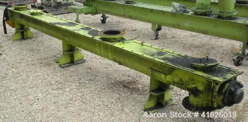 Used- Screw Conveyor, Carbon Steel, Horizontal. Approximate 7-1/2" diameter x 168" long x 3" pitch screw. 8" top end feed/en...