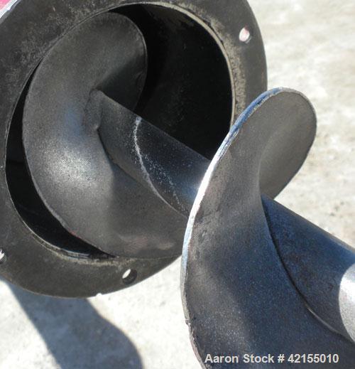 Used Screw Conveyor, Carbon Steel. Approximately 4 1/2" diameter x 238" long x 2" pitch. 5" diameter tubular trough. 4" x 8" top inlet, missing end cap. Driven by a 2 hp, 3/60/208-230/460 volt, 1160 ...
