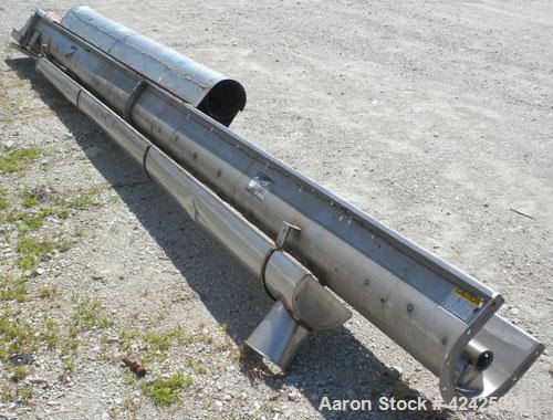 Used Conveying Engineering Screw Conveyor, 304 Stainless Steel. 9'' Diameter x 360'' long x 4-1/2'' pitch screw, (2) sections (1) 240'' long, (1) 120'' long. Trough 10'' wide x 12'' deep with top coo...