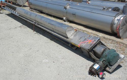 Used Conveying Engineering Screw Conveyor, 304 Stainless Steel. 9'' Diameter x 360'' long x 4-1/2'' pitch screw, (2) sections (1) 240'' long, (1) 120'' long. Trough 10'' wide x 12'' deep with top coo...