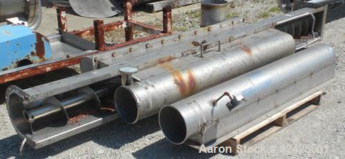 Used Conveying Engineering Screw Conveyor, 304 Stainless Steel. 9'' Diameter x 360'' long x 4-1/2'' pitch screw, (2) sections (1) 240'' long, (1) 120'' long. Trough 10'' wide x 12'' deep with top coo...