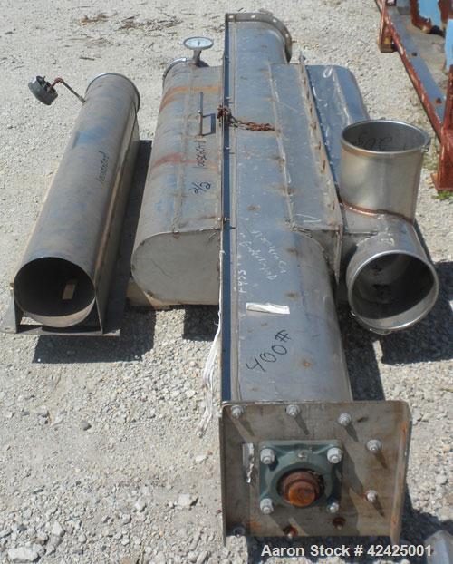 Used Conveying Engineering Screw Conveyor, 304 Stainless Steel. 9'' Diameter x 360'' long x 4-1/2'' pitch screw, (2) sections (1) 240'' long, (1) 120'' long. Trough 10'' wide x 12'' deep with top coo...