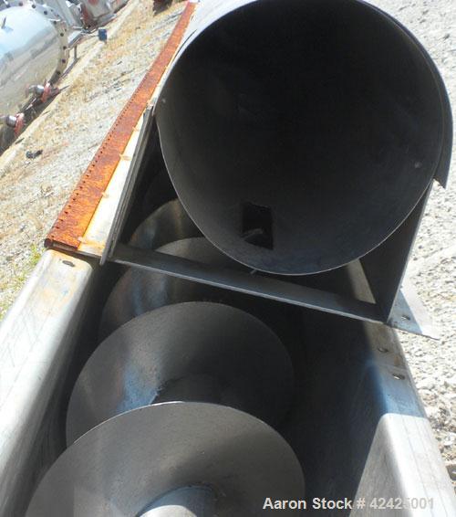Used Conveying Engineering Screw Conveyor, 304 Stainless Steel. 9'' Diameter x 360'' long x 4-1/2'' pitch screw, (2) sections (1) 240'' long, (1) 120'' long. Trough 10'' wide x 12'' deep with top coo...