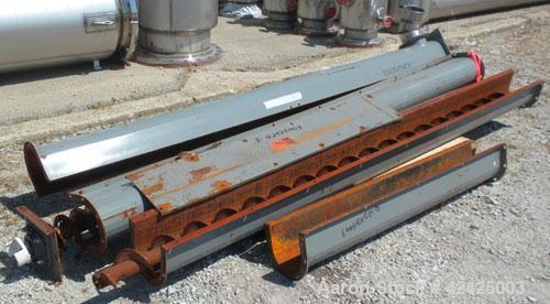 Used- Screw Conveyor, Carbon Steel. 6'' Diameter x 420'' long screw. Trough 7'' wide x 8'' deep with top cover, (4) sections...