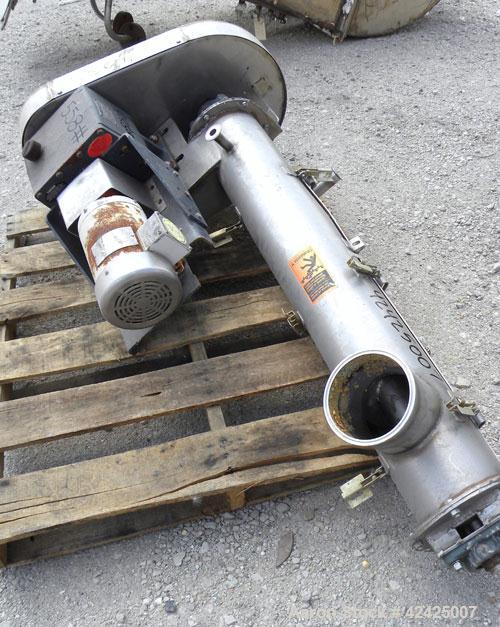 Used Enclosed Tube Screw Conveyor, Stainless Steel. 6'' Diameter x 28'' long 304 stainless steel screw. 301 Stainless steel tube approximately 7'' diameter x 48'' long, side access door, 6'' inlet/ou...