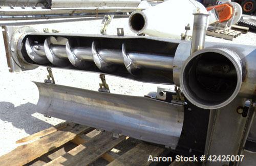 Used Enclosed Tube Screw Conveyor, Stainless Steel. 6'' Diameter x 28'' long 304 stainless steel screw. 301 Stainless steel tube approximately 7'' diameter x 48'' long, side access door, 6'' inlet/ou...