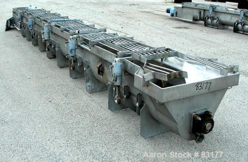USED: Screw Conveyor, 304 stainless steel, horizontal. 14" diameter x 26' long x 6" pitch screw. Approximately 1/2" thick Teflon screw tip. Top feed, end bottom outlet. Top safety grate sections, 5 a...