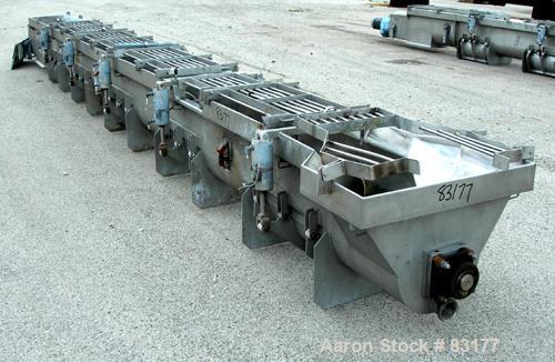 USED: Screw Conveyor, 304 stainless steel, horizontal. 14" diameter x 26' long x 6" pitch screw. Approximately 1/2" thick Teflon screw tip. Top feed, end bottom outlet. Top safety grate sections, 5 a...