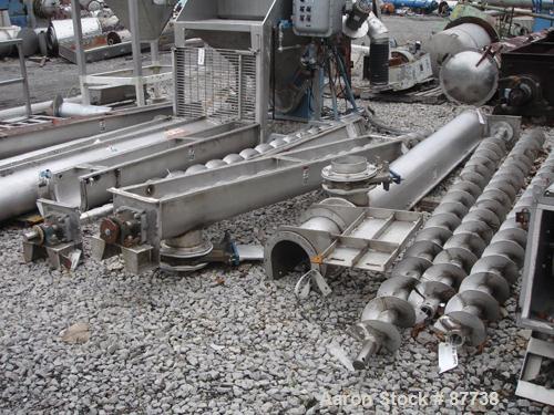 Used Screw Conveyor, 304 Stainless Steel. 9" diameter x 42' long x 9" pitch screw, 10" wide trough. Requires drive, and assembly.