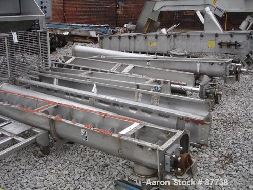 Used Screw Conveyor, 304 Stainless Steel. 9" diameter x 42' long x 9" pitch screw, 10" wide trough. Requires drive, and assembly.