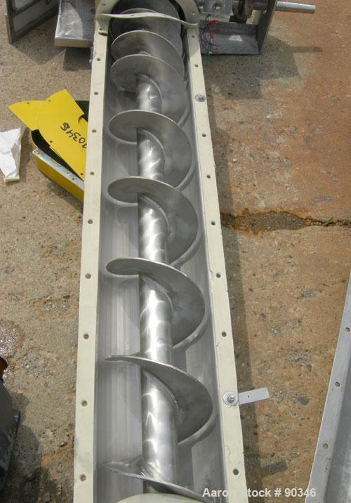 Used Screw Conveyor, 316 stainless steel, vertical section.9" diameter screw x approximately 98" long x 2" pitch.Tubular trough 10" diameter.1 piece top cover.Driven by a 5 hp, 3/60/230/460 volt, 172...