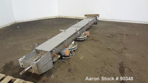 Used Dalex Screw Conveyor, 304 Stainless Steel, Horizontal. 9" Diameter x 111" long x 4" pitch screw. 10'' x 10'' Side opening, (3) 10'' bottom outlets. Trough measures 10" wide x 122" long x approxi...