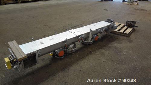 Used Dalex Screw Conveyor, 304 Stainless Steel, Horizontal. 9" Diameter x 111" long x 4" pitch screw. 10'' x 10'' Side opening, (3) 10'' bottom outlets. Trough measures 10" wide x 122" long x approxi...