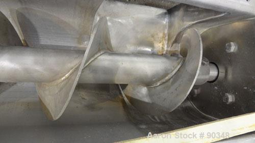 Used Dalex Screw Conveyor, 304 Stainless Steel, Horizontal. 9" Diameter x 111" long x 4" pitch screw. 10'' x 10'' Side opening, (3) 10'' bottom outlets. Trough measures 10" wide x 122" long x approxi...