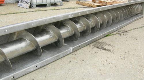 Unused- Screw conveyor, 316 stainless steel, vertical section.9" diameter screw x approximately 102" long x 2" pitch.Tubular trough 10" diameter.Driven by a 5 hp, 3/60/230/460 volt, 1725 rpm XP gear ...