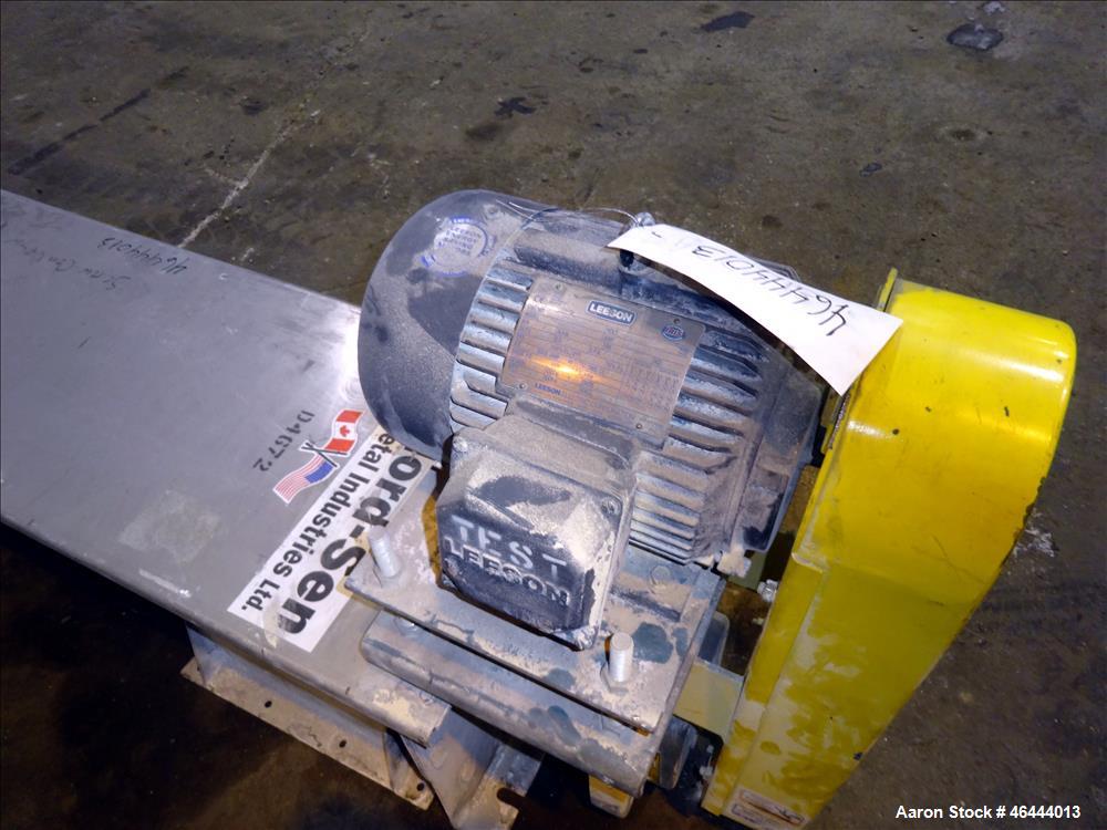 Used Nord-Sen Metal Industries Screw Conveyor, Stainless Steel. Approximate 12" diameter x 180" long x 6" pitch screw. Driven by a 3hp, 3/60/208-230/460 volt, 1760 rpm motor thru a Dodge torque arm r...