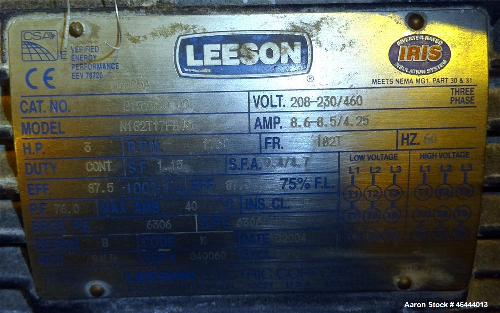 Used Nord-Sen Metal Industries Screw Conveyor, Stainless Steel. Approximate 12" diameter x 180" long x 6" pitch screw. Driven by a 3hp, 3/60/208-230/460 volt, 1760 rpm motor thru a Dodge torque arm r...