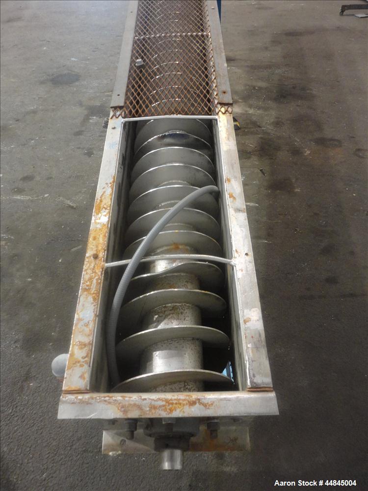Used- Ohio Inclined Screw Conveyor, 304 Stainless Steel. Approximate 12" diameter x 239" long x 3-1/2" pitch cored screw, dr...